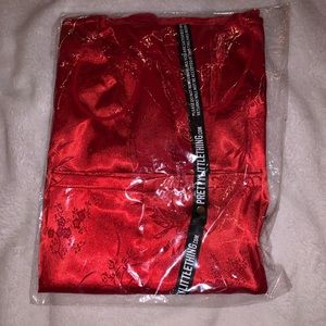 Red satin lace up back bodycon dress